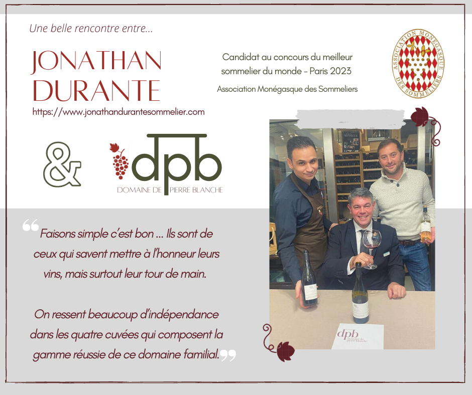 Dominique Milardi Jonathan Durante sommelier monégasque vin domaine de pierre blanche minervois